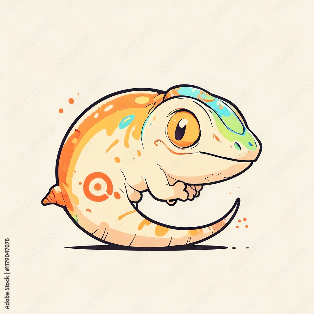 Wall mural Adorable Cartoon Gecko: A Whimsical Illustration of a Colorful Reptile