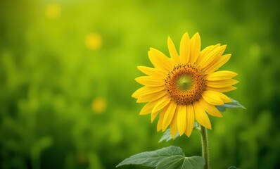 Bright sunflower in lush green field