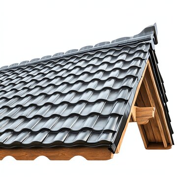 recommend clip art: Gray tiled roof with wooden beams, isolated on white background.