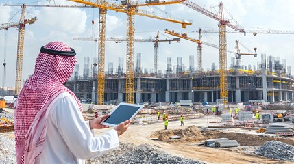 Construction Site Management: Arab Contractor Using Tablet