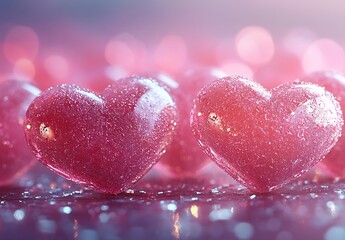 Obraz premium Valentine Day Soft Pink Hearts with a Blurry Background