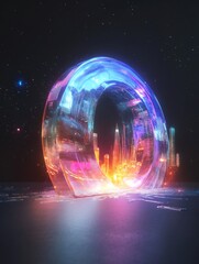 Vibrant Futuristic Cityscape 3D Render: Intriguing Neon Portal Illustration. AI Generated