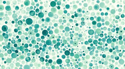 Abstract teal and green watercolor circles on white background.