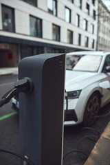 Charging electric vehicle on a public charger.