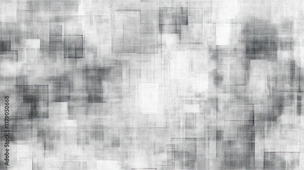 Poster abstract grayscale background with overlapping translucent squares and rectangular shapes, creating 