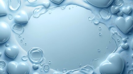 Blue Hearts and Water Droplets Frame a Blank Space