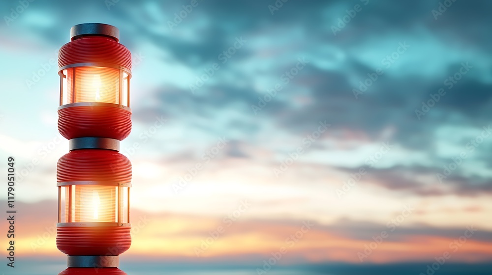 Poster mesmerizing tower of red lanterns glowing against a vibrant colorful evening sky with dramatic cloud
