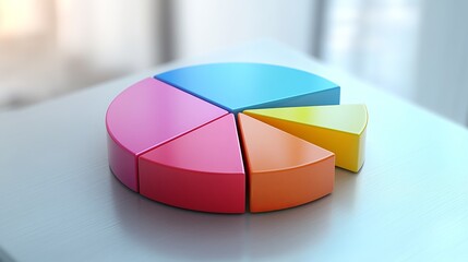 Fototapeta premium 3D pie chart depicts data on miniature creative merchant files, providing insightful visualizations for data analysis and presentation. 