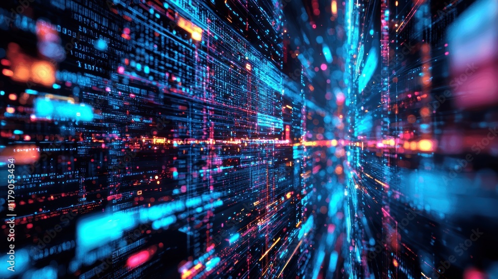 Poster abstract digital data stream: a journey through cyberspace