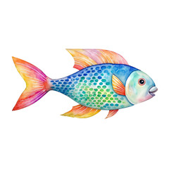 Fototapeta premium Rainbow Fish Watercolor Illustration: A vibrant watercolor illustration of a colorful fish, perfect for adding a touch of whimsy and marine charm to your designs. 