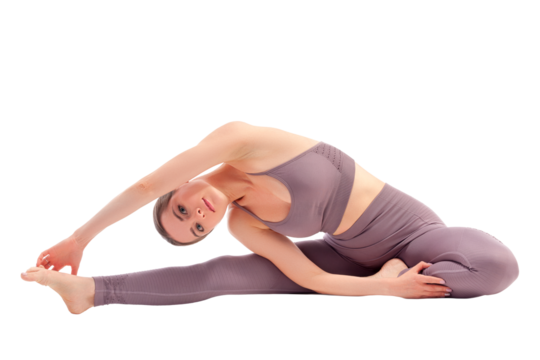 Beautiful young woman doing yoga exercise, isolated 