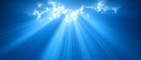 Heavenly light rays bursting through clouds.