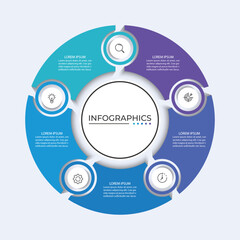 5 points circular infographic element template with icons, vector illustration