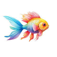 Fototapeta premium Rainbow Goldfish: A vibrant, whimsical illustration of a goldfish with iridescent, rainbow-colored fins. Perfect for children's books, websites, or any project needing a touch of magical realism. 