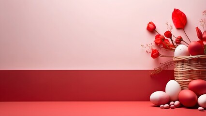 banner with empty space Without Text, Easter theme minimalist red background