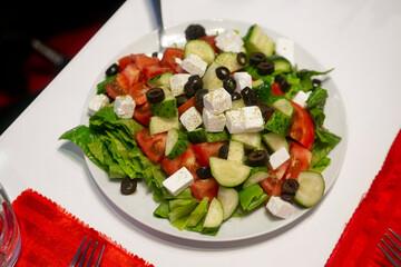 salad with fresh vegetables and feta cheese .Greek salad
