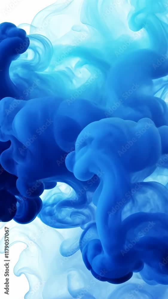 Poster blue liquid swirling and mixing in water, creating captivating abstract patterns and textures