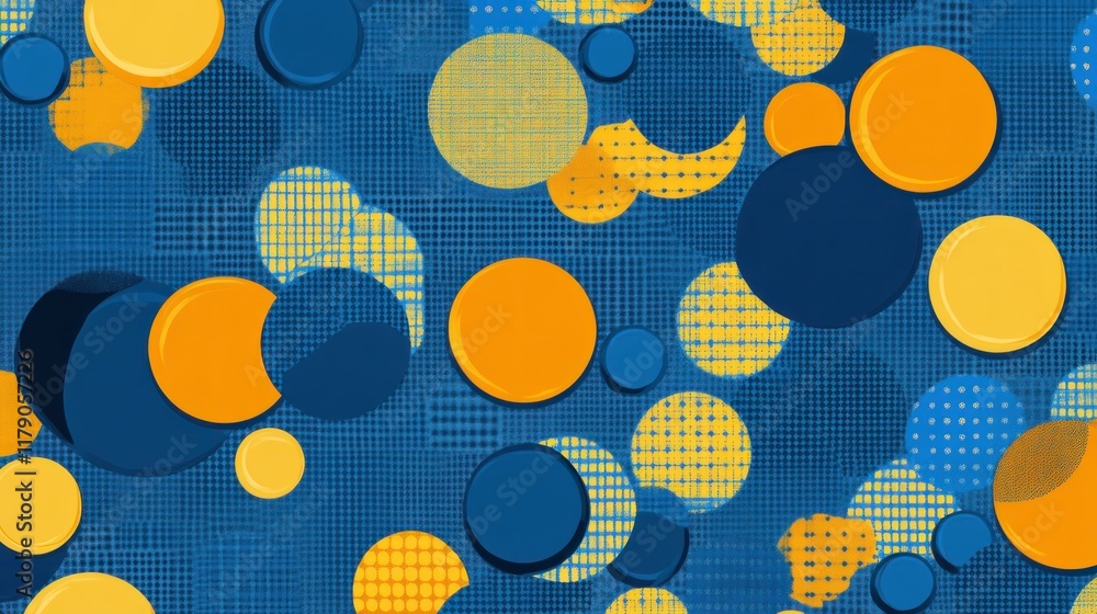 Poster abstract background with overlapping yellow and blue circles on a patterned surface.