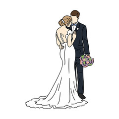 Wedding couple cartoon, digital art illustration.
