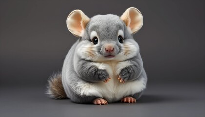 Obraz premium Adorable Chinchilla Sitting Against Gray Background