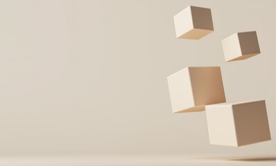 Floating beige cubes in minimalist space