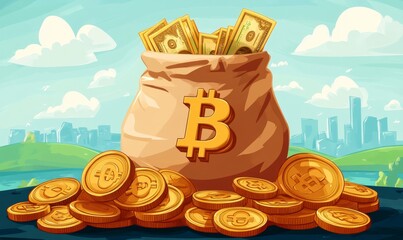 Bitcoin icon, currency and money illustration or models. Finance , business and global economic transaction concept with cartoon style. Crypto, international trade and commercial exchange,GenerativeAI