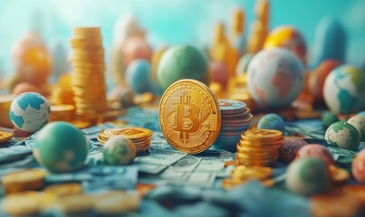 3d, currency and money illustration or models. Finance , business and global economic transaction concept with cartoon style. Crypto, international trade and commercial exchange, Generative AI