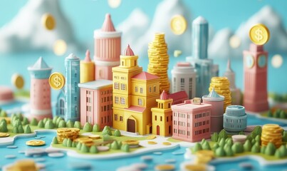 3d, currency and money illustration or models. Finance , business and global economic transaction concept with cartoon style. Crypto, international trade and commercial exchange, Generative AI