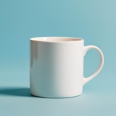 Obraz premium Blank white mug mockup on blue background.