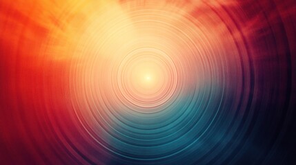 Abstract swirling concentric circles radiating light, vibrant warm and cool colors, energy, dynamic.