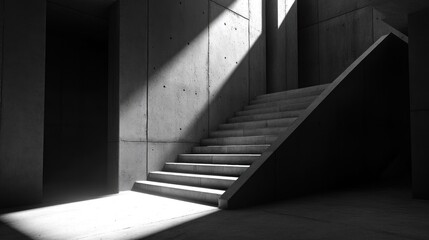 Sunlit concrete staircase in minimalist architecture.