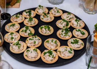canape with chicken meat and greens
