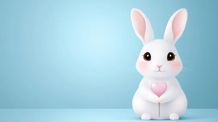 Obraz premium Cute rabbit and heart, Valentine's Day, A whimsical pink rabbit holding a magical wand with a heart, perfect for fantasy-themed designs and playful projects.