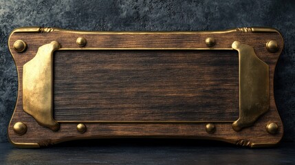 Dark wooden sign with golden frame.