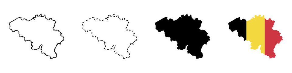 Fototapeta premium Set of vector maps of Belgium. Mercator projection. Filled and outline.