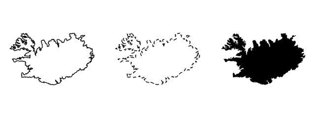 Set of vector maps of Iceland&nbsp;. Mercator projection. Filled and outline.