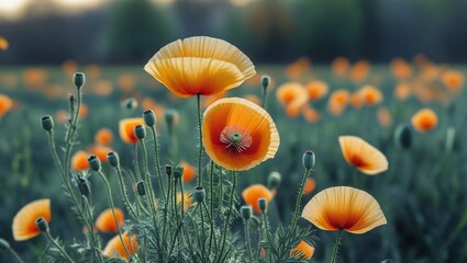 Obraz premium Blooming Opium Poppies in a Spring Meadow - Papaver somniferum