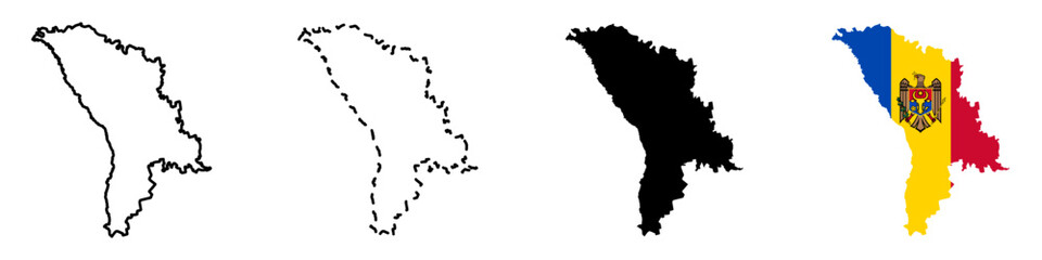 Set of vector maps of Moldova . Mercator projection. Filled and outline.