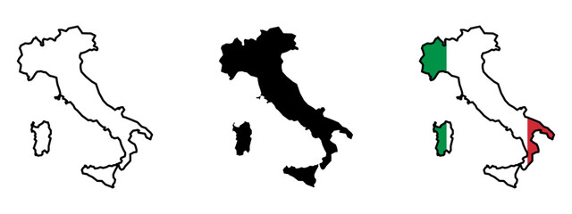 Set of vector maps of Italy . Mercator projection. Filled and outline.