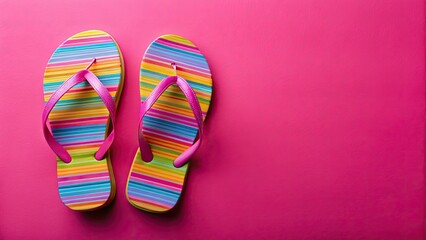 Fototapeta premium Vibrant pink flip-flops, perfect summer beach sandals, isolated on white for effortless style.