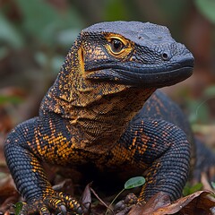 Vibrant monitor lizard closeup in forest wildlife high resolution hd picture