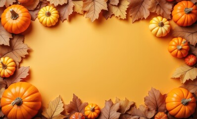 Autumn pumpkins with colorful leaves