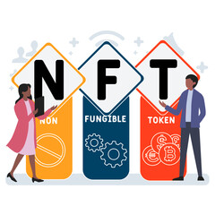 Obraz premium NFT non-fungible token acronym. business concept background. vector illustration concept with keywords and icons. lettering illustration with icons for web banner, flyer, landing pag