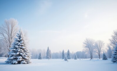 Winter wonderland scene with frosted trees