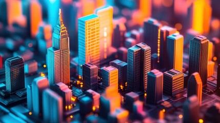 Obraz premium A layered paper cityscape with bright colors and comic-style outlines, creating a dynamic scene.