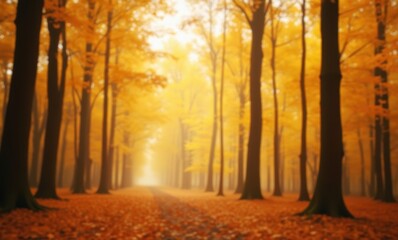 Tranquil forest with golden autumn leaves