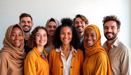 Retrato de un grupo multicultural de jóvenes sonrientes mostrando inclusión y diversidad