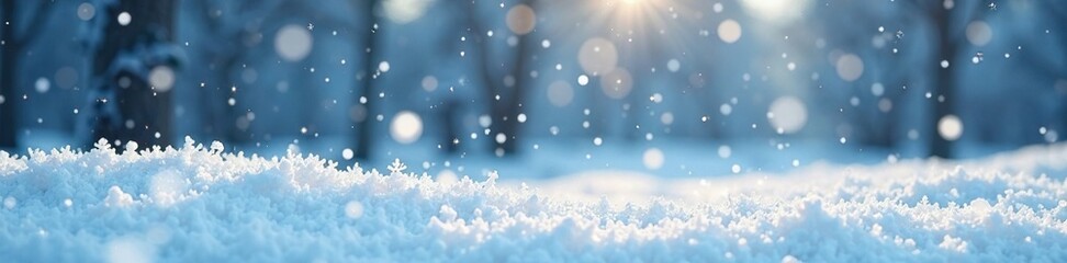 Obraz premium Snowflakes gently fall on a blanket of white snow, peaceful winter, snowflakes