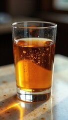 Glass napoleon filled with amber liquid on a marble surface, amber, glass, napoleon