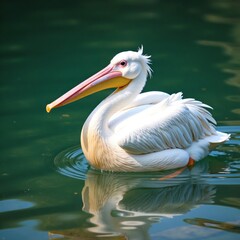 Pelican's snowy feathers blend with the surrounding water, pelican, serenity